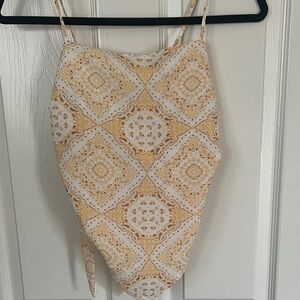 Papaya Cream and Gold Patterned Crop Top, Size Large